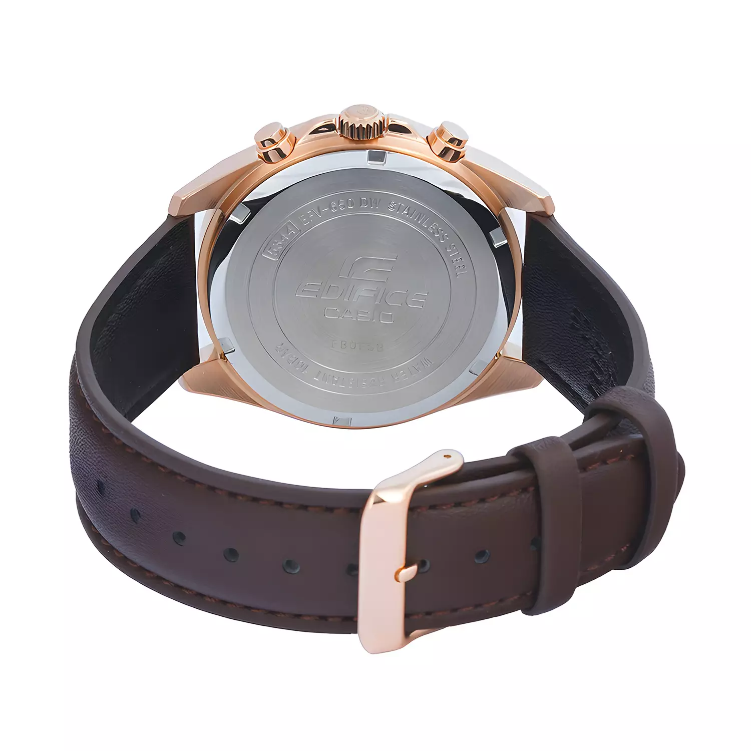 Edifice Chronograph EFV-650CL-5A - Jam Tangan Analog Pria - Rosegold Case - Genuine Brown Leather Band