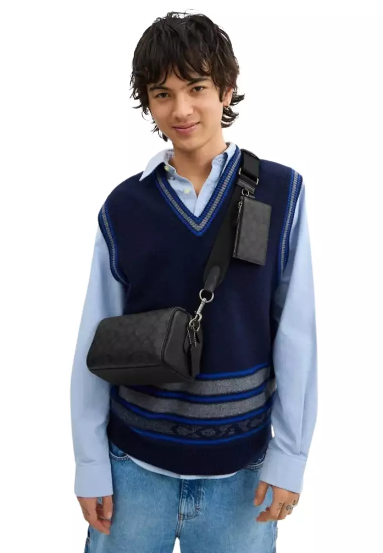 Coach Axel Crossbody Bag Signature Canvas In Charcoal Black CV762