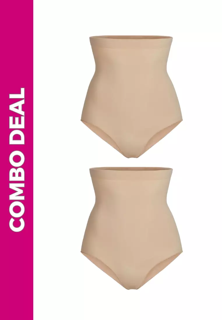 2 Pack Premium Daelyn High-Waisted Girdle Panties Compression Shapewear in Nude