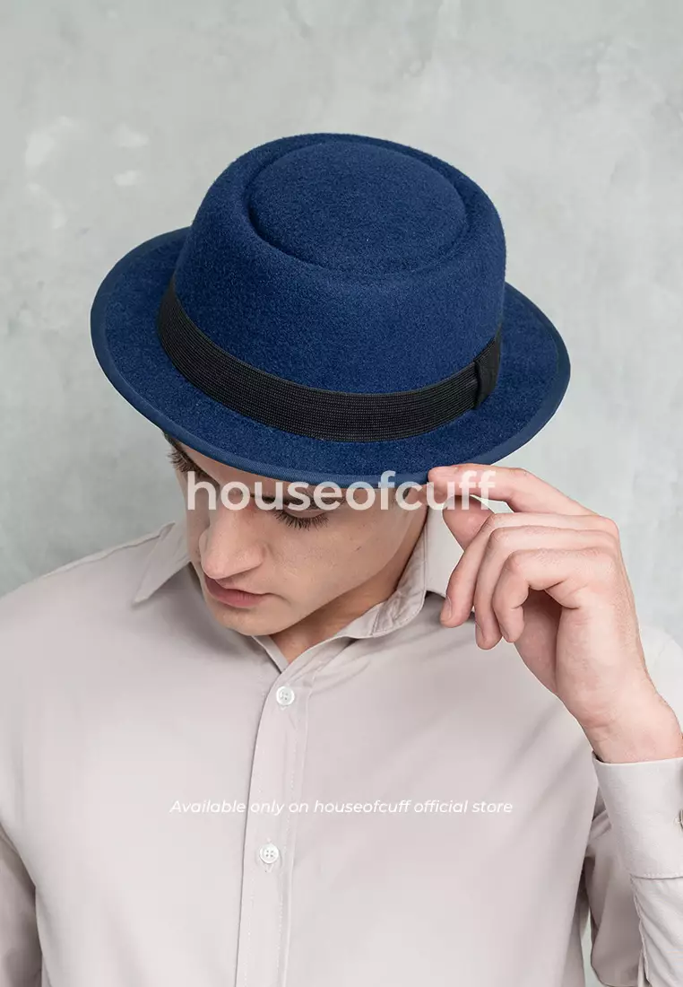 Topi Pork Pie Hat Fedora Biru