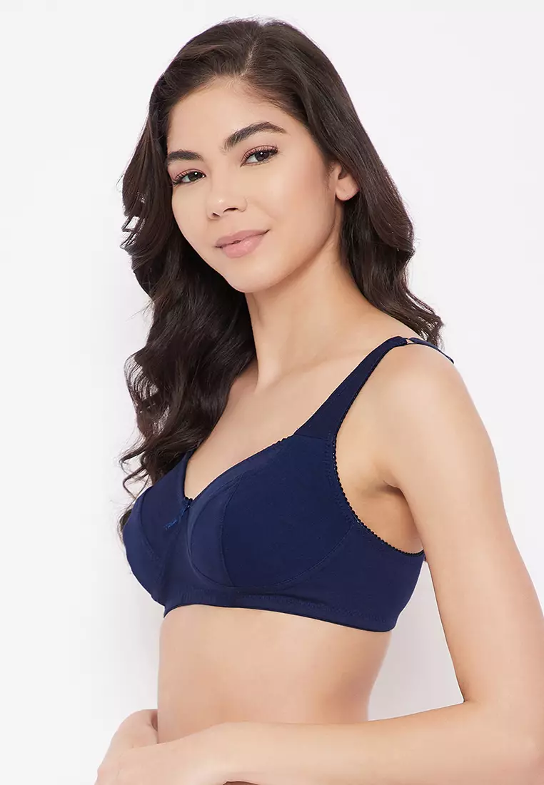 Clovia Non-Padded Non-Wired Full Coverage Bra in Blue - Cotton