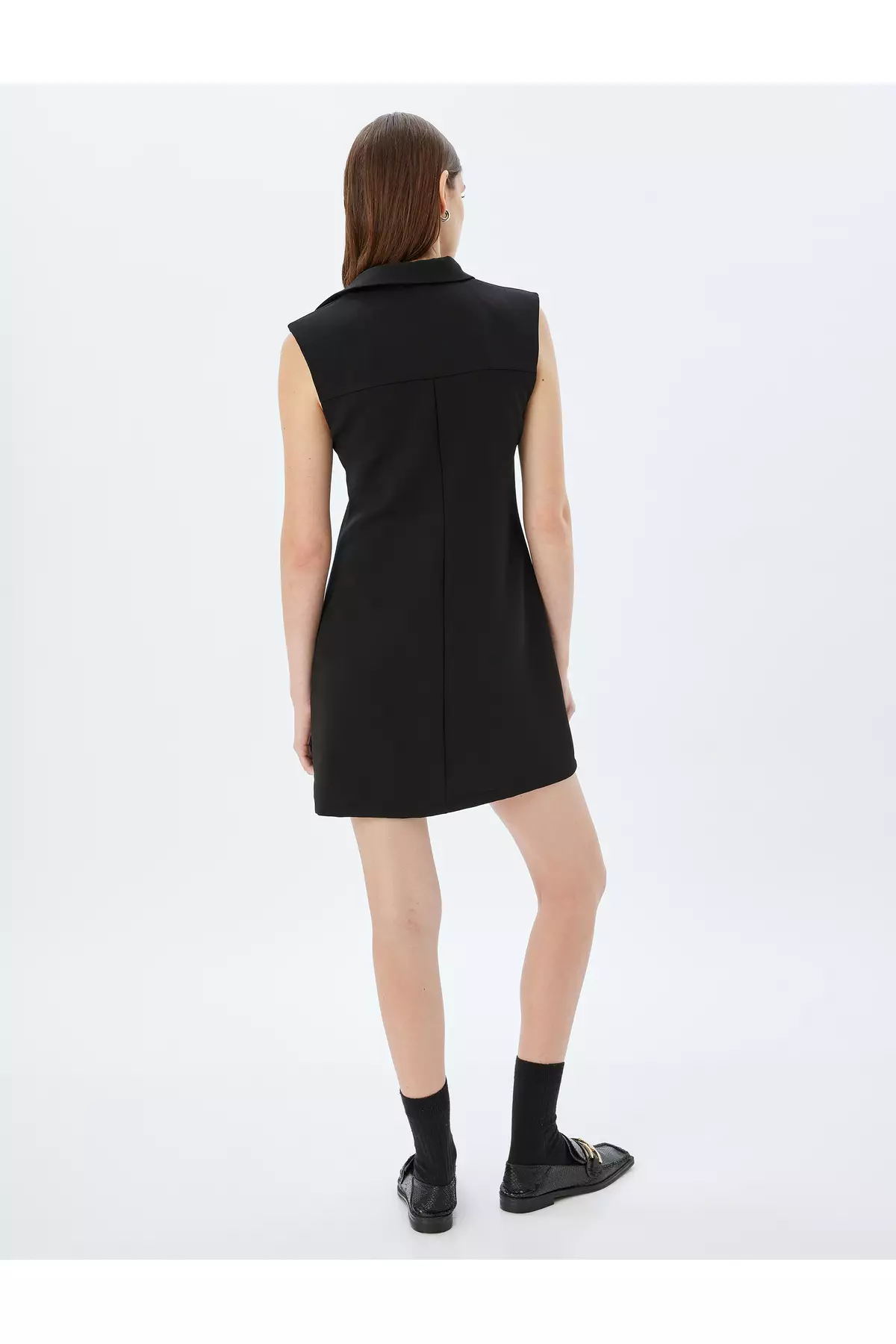 Mini Size Buttoned Sleeveless Shirt Dress