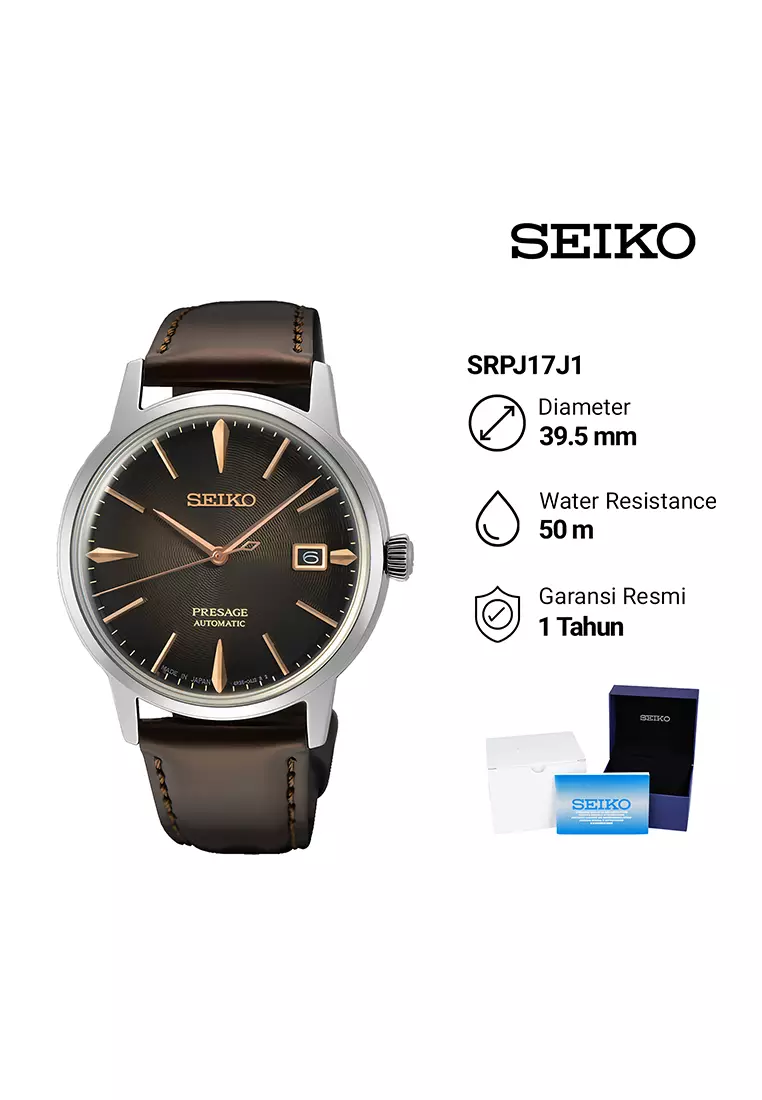 Seiko Presage SRPJ17J1 Cocktail Time - Jam Tangan Automatic Pria - Coffee Gradient Dial - Dark Brown Leather Strap