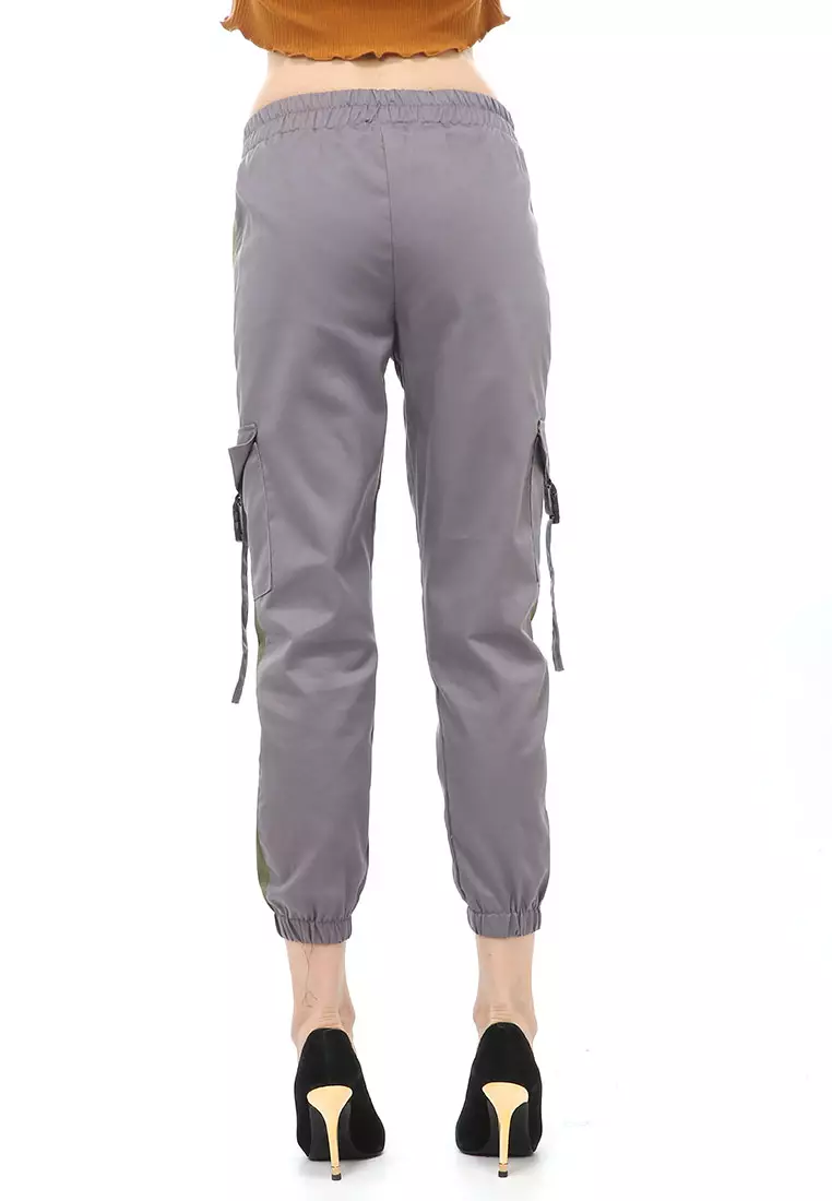 Jourel Celana Panjang Kasual Wanita Jogger Cargo Pants Plered Line Material Cotton ORIGINAL - Gray Army