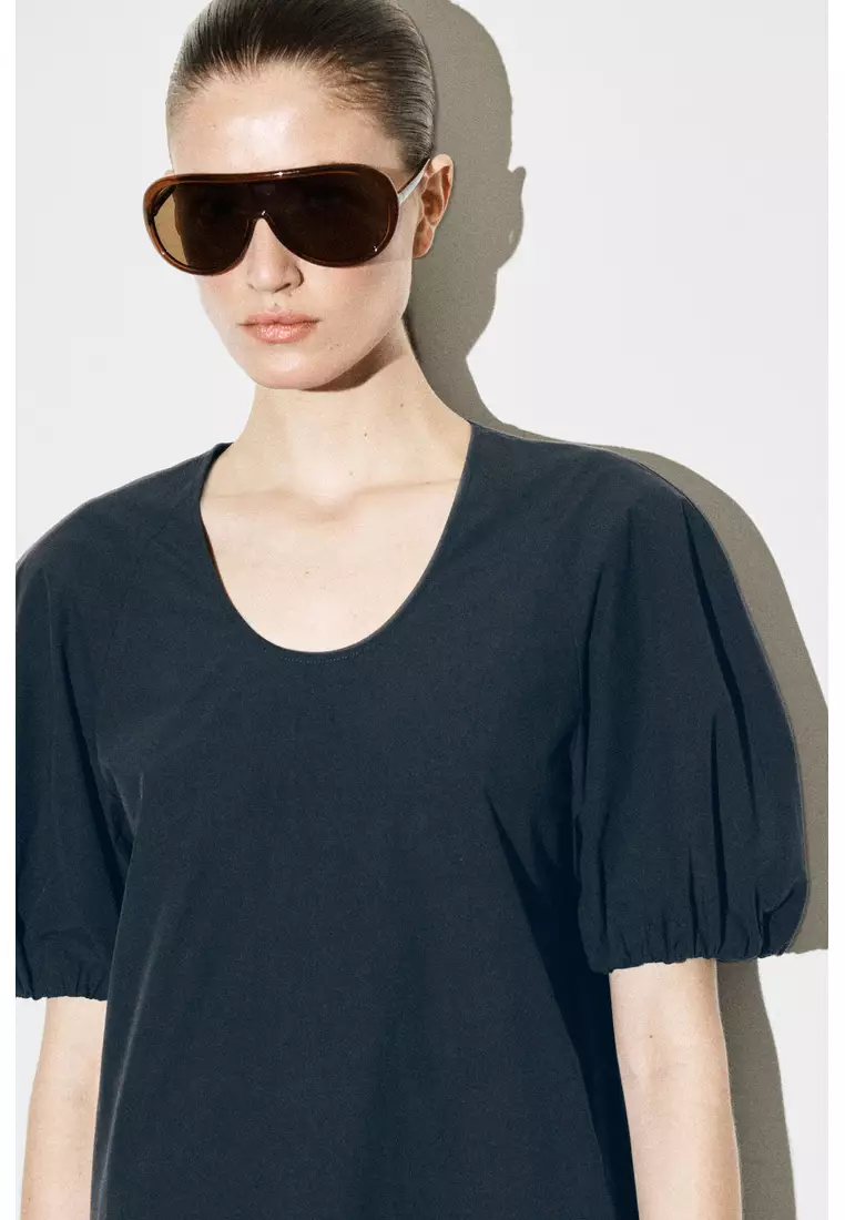 PUFF-SLEEVE COTTON MINI DRESS