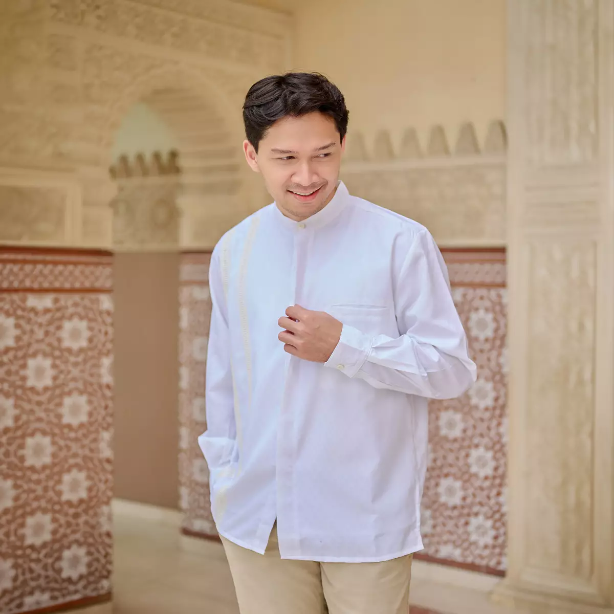 ZM Zaskia Mecca - Elgin White Kemeja Koko Pria Lengan Panjang - White Series - Binar Samudra