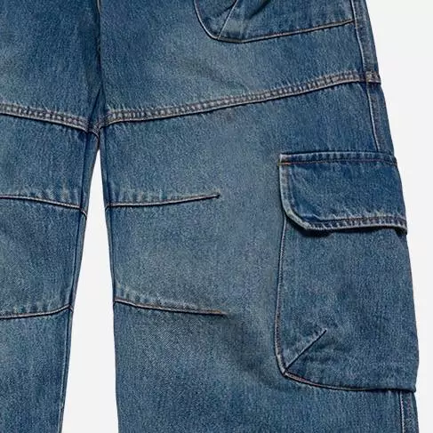 WIDE DENIM FATIGUE CARGO PANTS BLUE