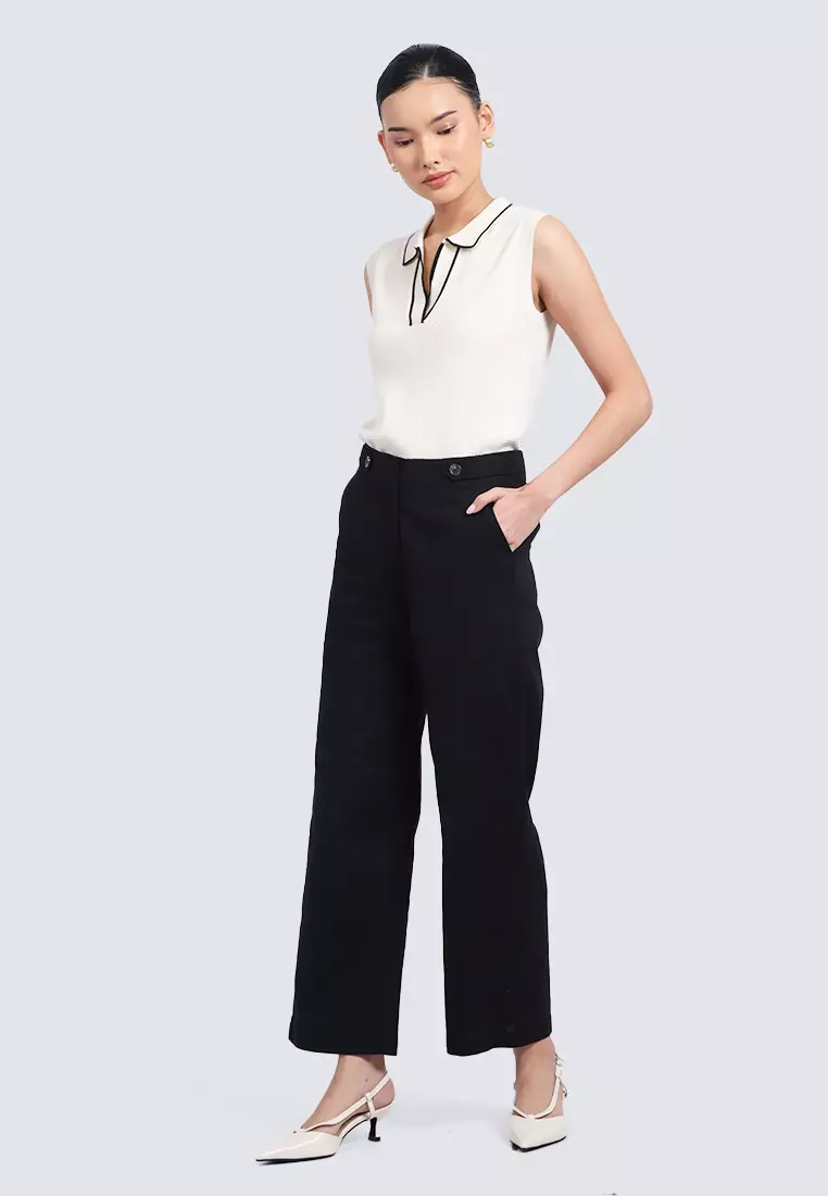 High Waist Straight Pants BLACK