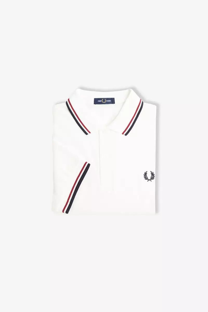 Fred Perry M3600 Twin Tipped Fred Perry Shirt (Snow White / Burnt Red / Navy)