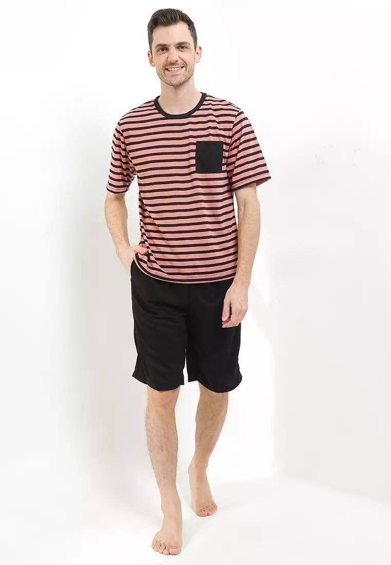Pyjama Pijama Baju Tidur Short Sleeve Short Pants Baju Celana Berkantong Mens Pria Sleepwear