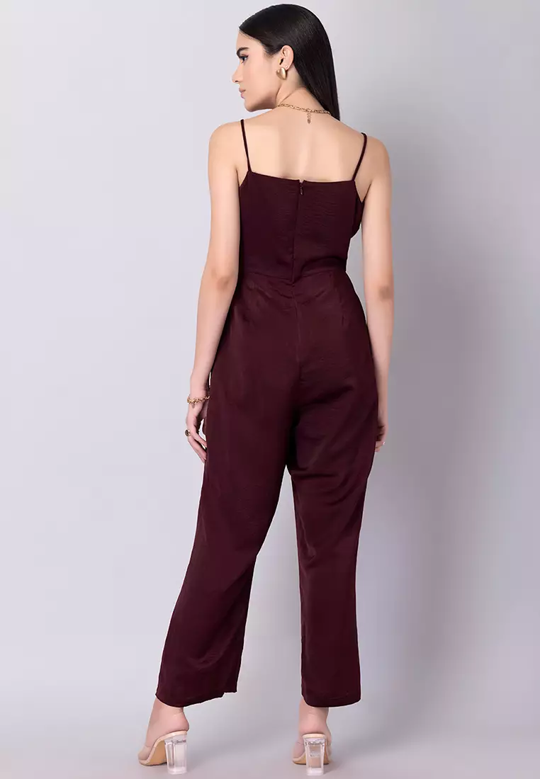 Maroon Strappy Front Knot Jumpsuit