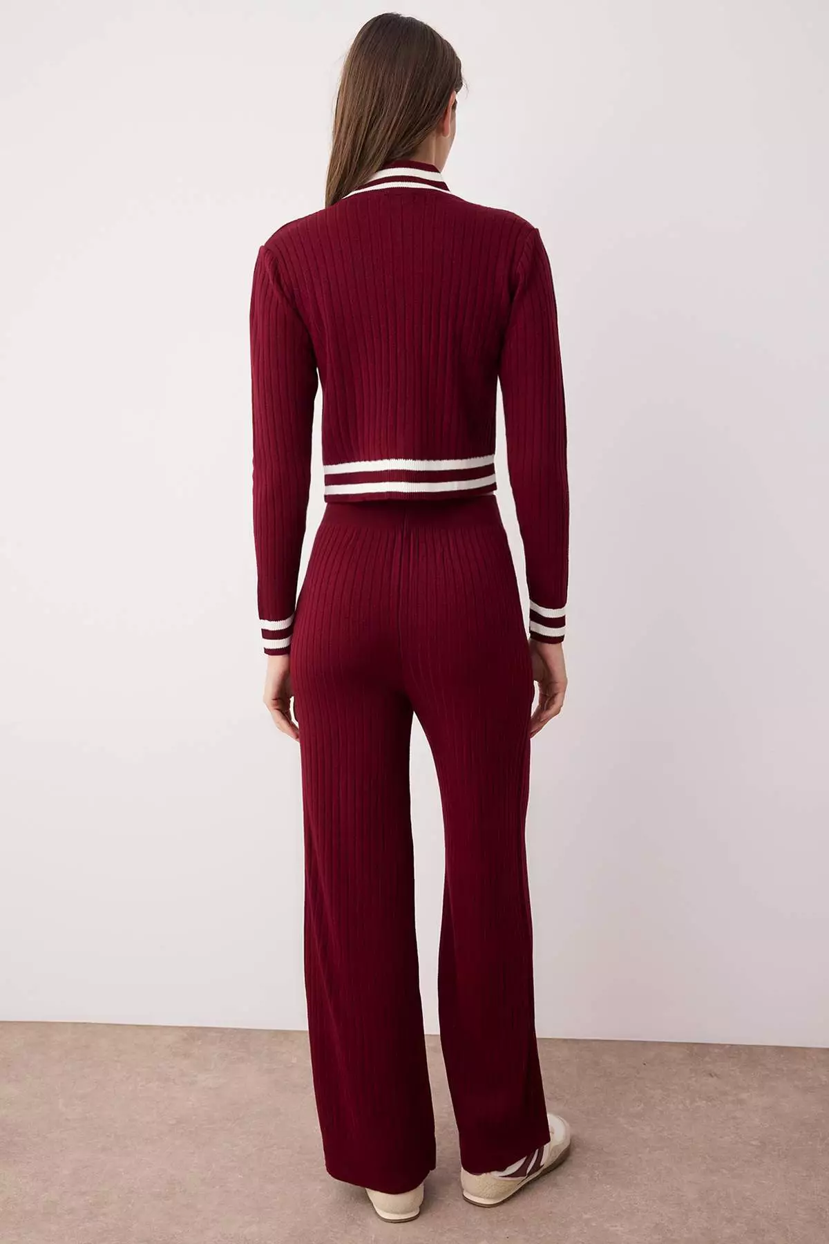 Burgundy Zippered Knitwear Bottom Top Set