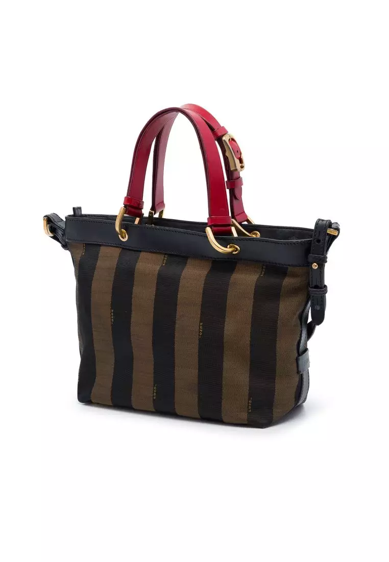 Pre-Loved Fendi Canvas Pequin Stripe Satchel