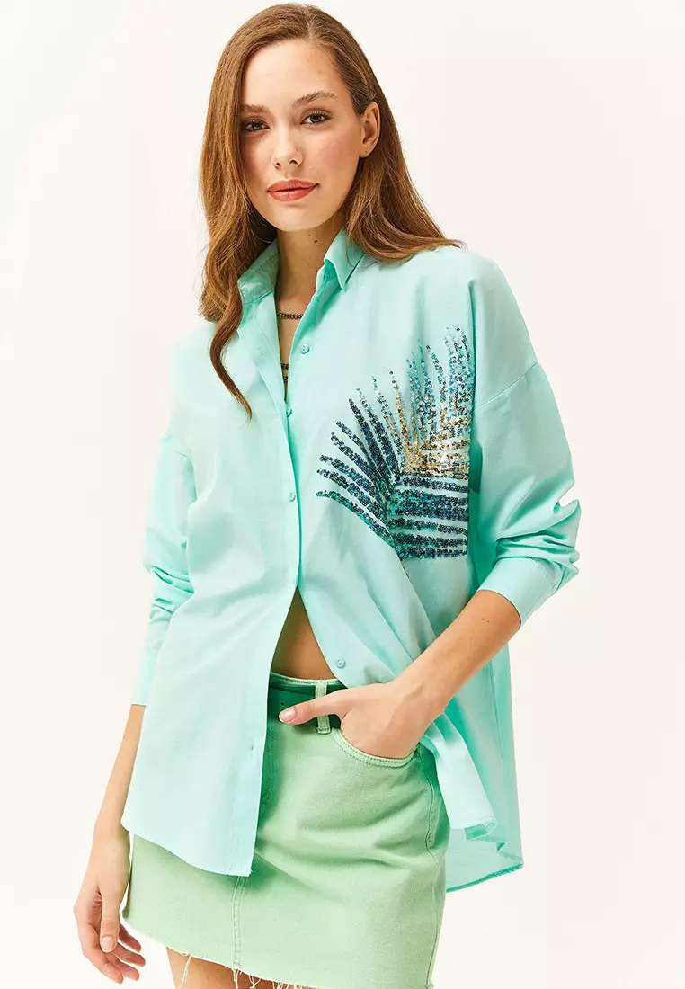 Sequin Oversize Poplin Shirt