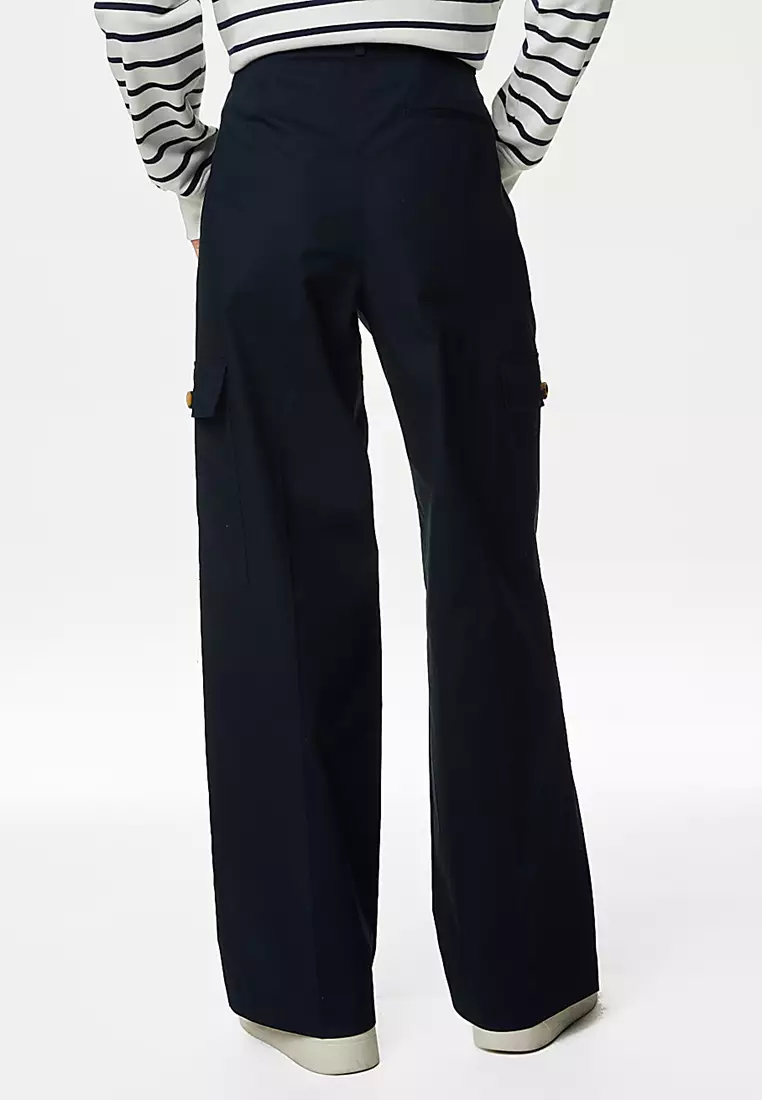 Cotton Rich Cargo High Waisted Trousers
