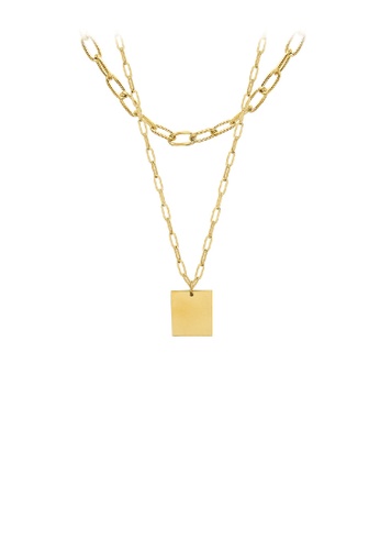 Glamorousky silver Fashion Simple Plated Gold 316L Stainless Steel Geometric Square Pendant with Double Layer Necklace 6E28CAC772F782GS_1