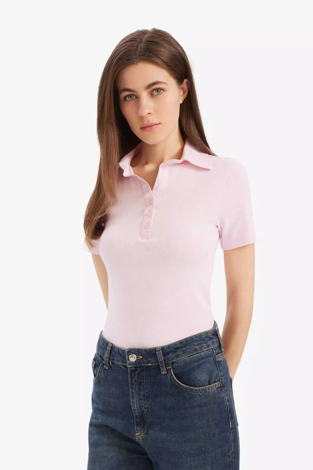 Slim Fit Slim Fit Polo Neck Ribbed Camisole Short Sleeve T-Shirt C6249Ax25Sp