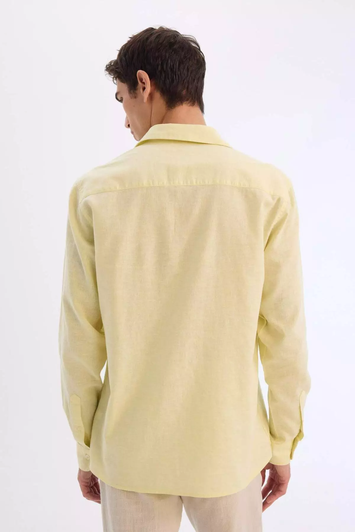 Regular Fit Polo Collar Linen Blended Summer Long Sleeve Shirt E0555Ax25Sm