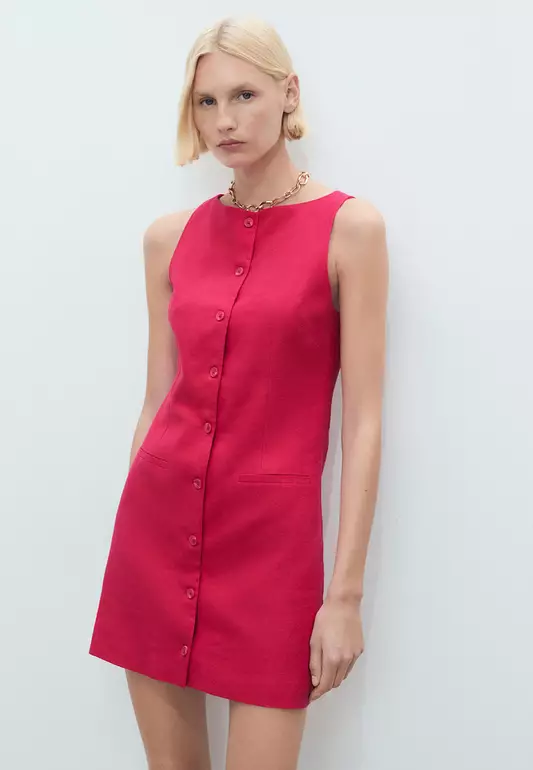 Short Button-Down Linen-Blend Dress