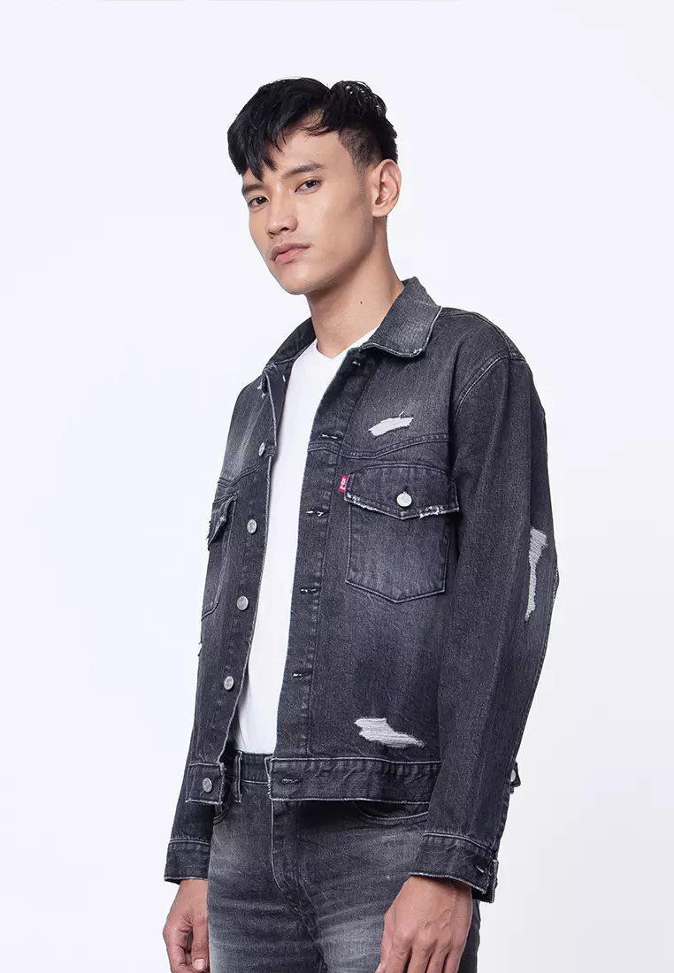 Jual Edwin Jeans TRUCKER JACKET HANDCRAFTED BLACK PERFORATED Top