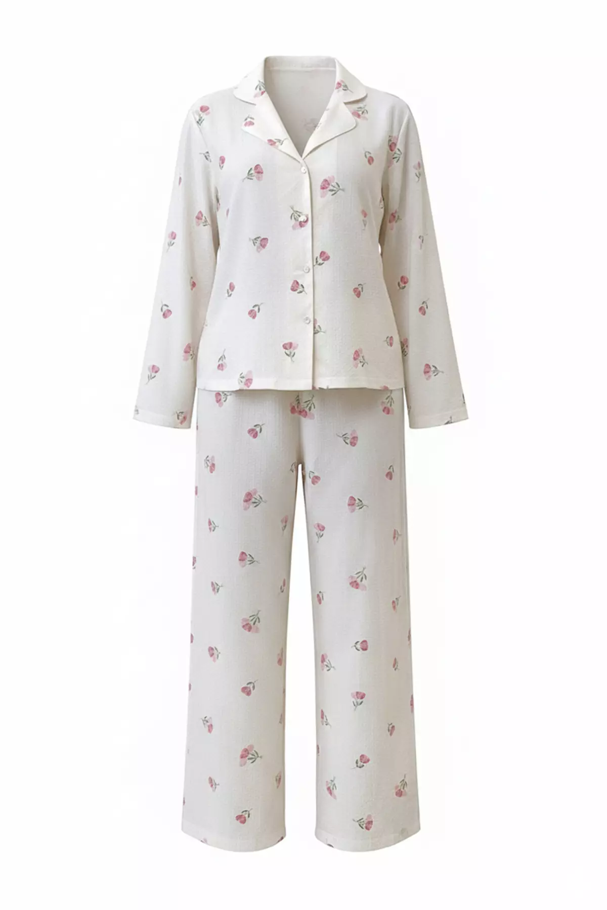White-Pink Textured Floral Knitted Pajama Set Thmaw26Pt00213