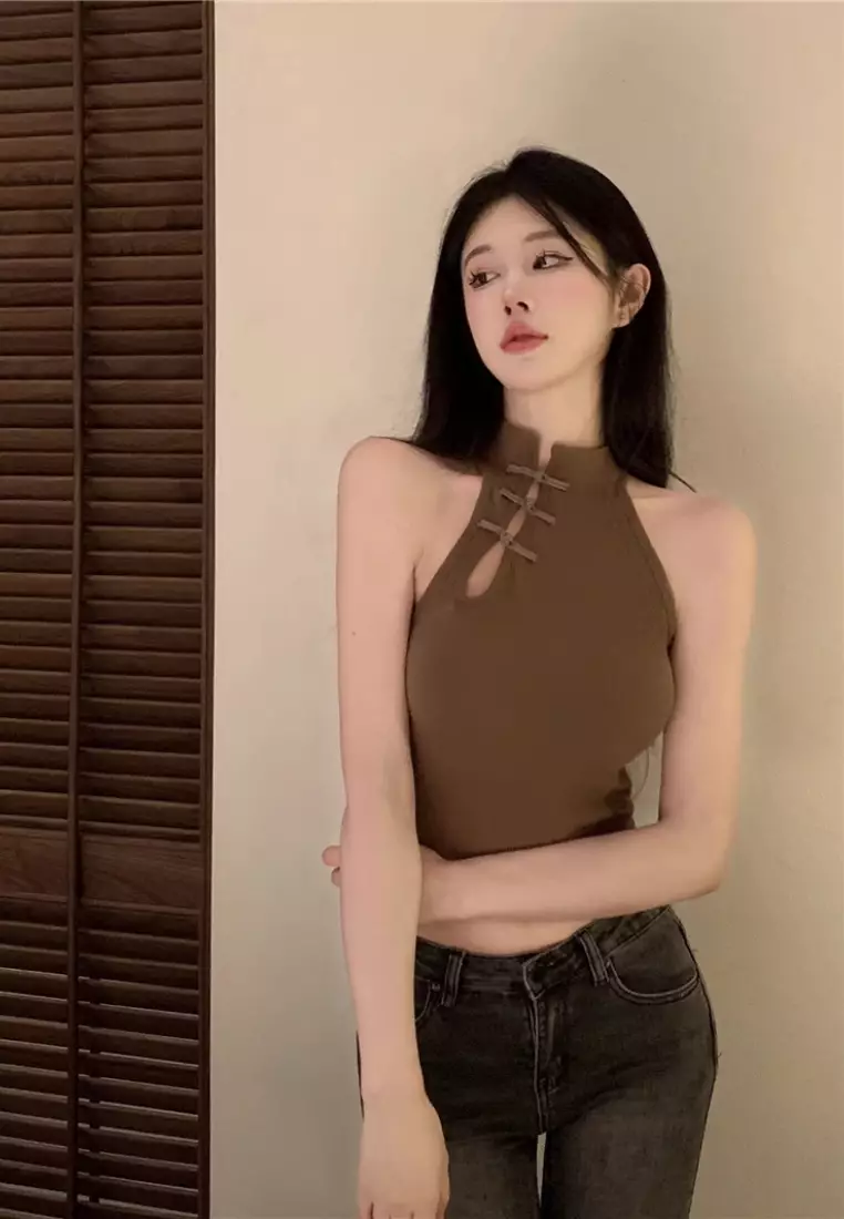 2 Pack Premium Scarlett Cheongsam Soft Rib Corset Top Bralette in Red and Brown