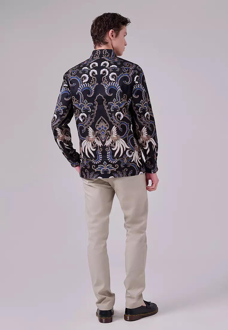 MANZONE - Kemeja Batik Lengan Panjang Pria Tirtayasa 01 Modern Fit - Black