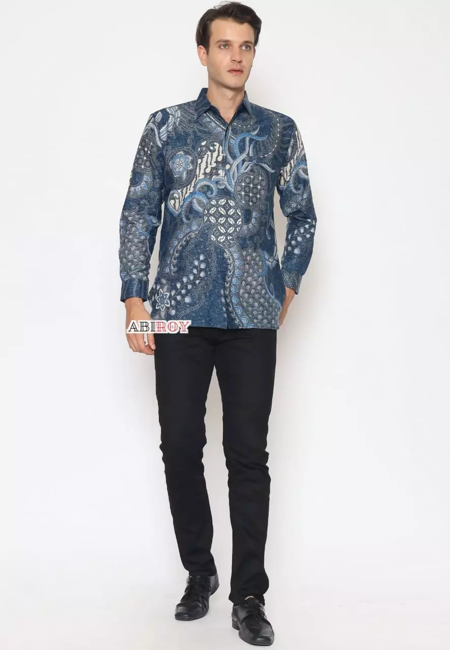Kemeja Batik Pria Premium Slimfit Elegant Modern Lengan Panjang Kertajaya Navy
