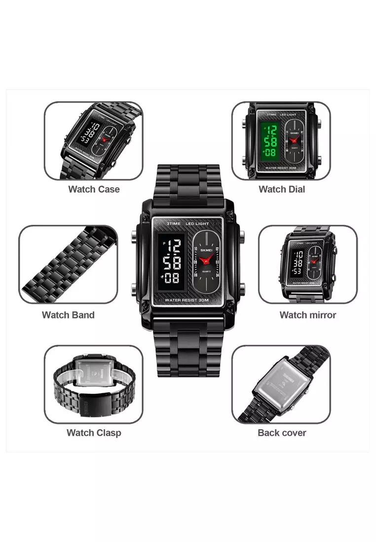Jam Tangan Digital SKMEI 1868 Kulit dan Stainless Steel Water resist ORIGINAL