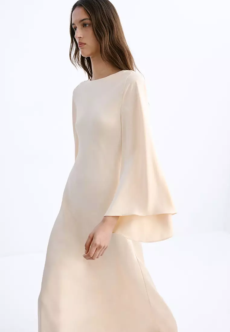 contrast flare dress Flared sleeve satin dress – Naska Beauty main image 0