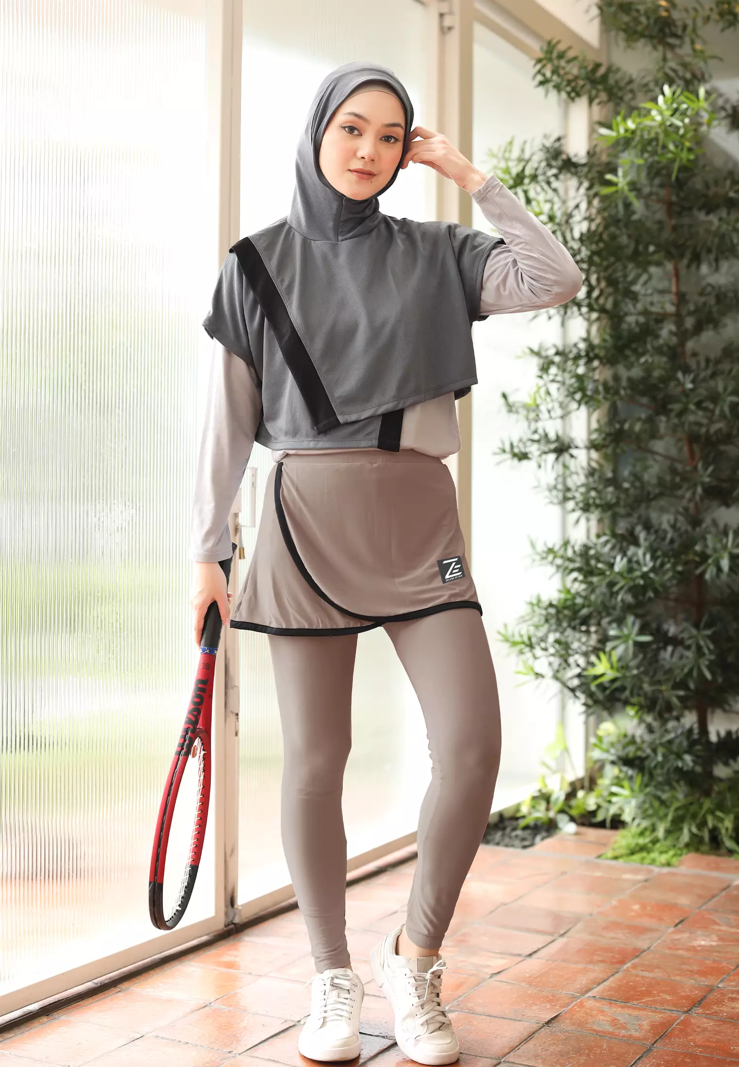 Zelena - Legging Rok Olahraga Wanita Tenis Padel - Mochaccino - XL 