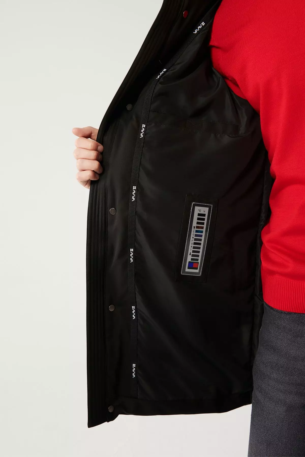 Men's Black Hooded Goose Down Filled Water Repellent Fabric Coat A32Y6044