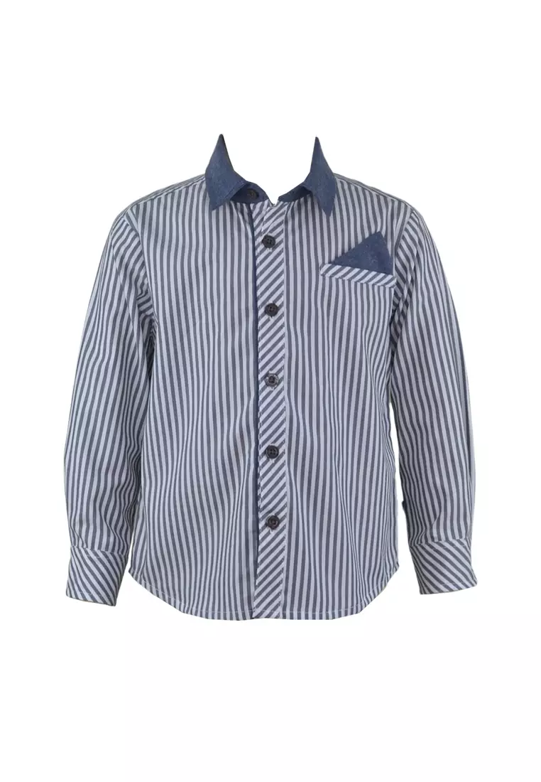 Dustin Grey Striped Long sleeve Polo