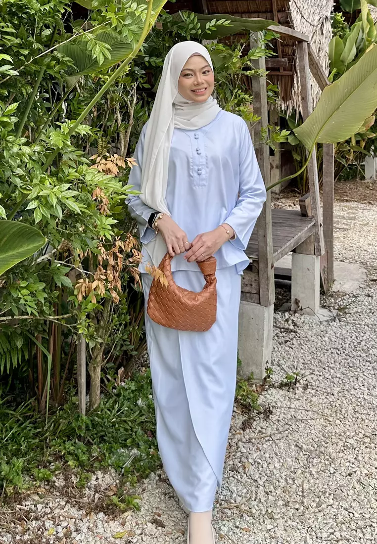 Kiera Kurung Kedah Modern in Light Blue