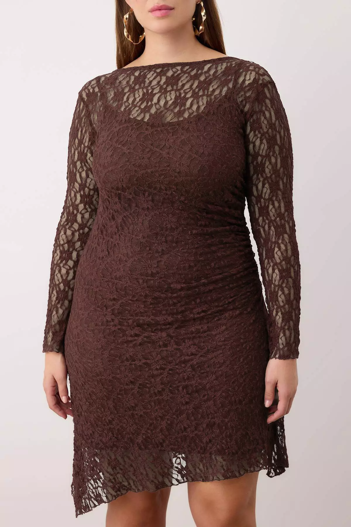 Buy Trendyol Brown Teen Lace Knitted Mini Plus Size Dress Tbbaw26Ah00042  Online | ZALORA Malaysia