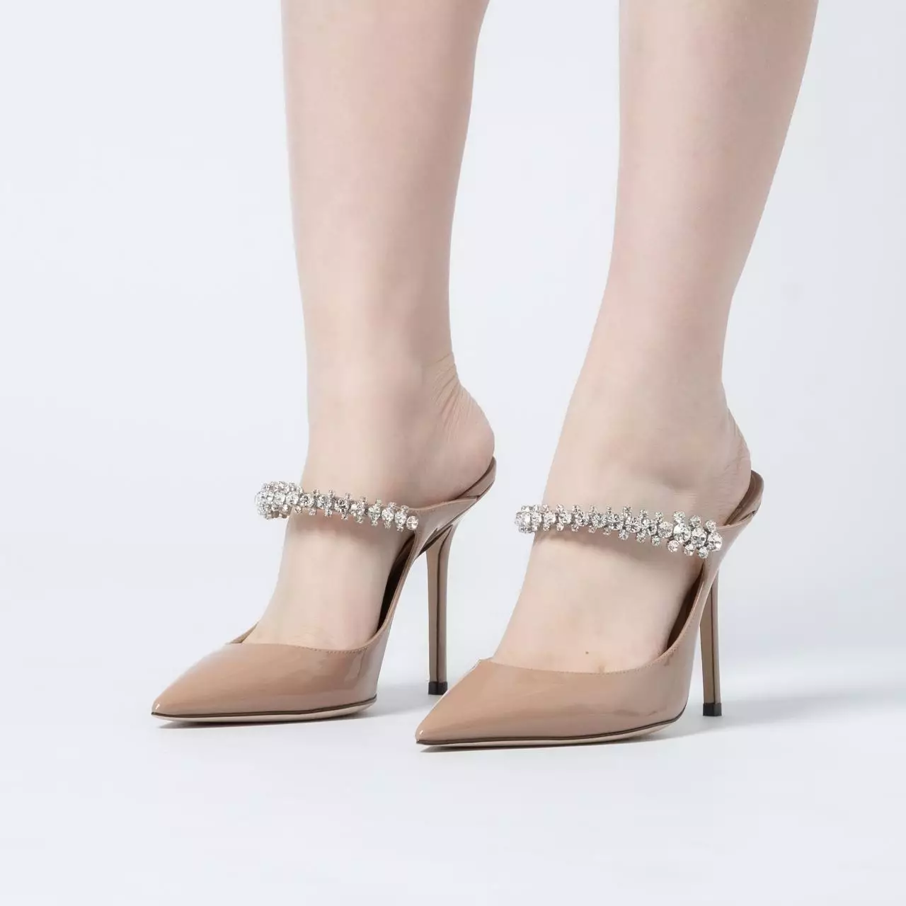 Bing 100 Crystal Strap Patent Leather Heels Pink