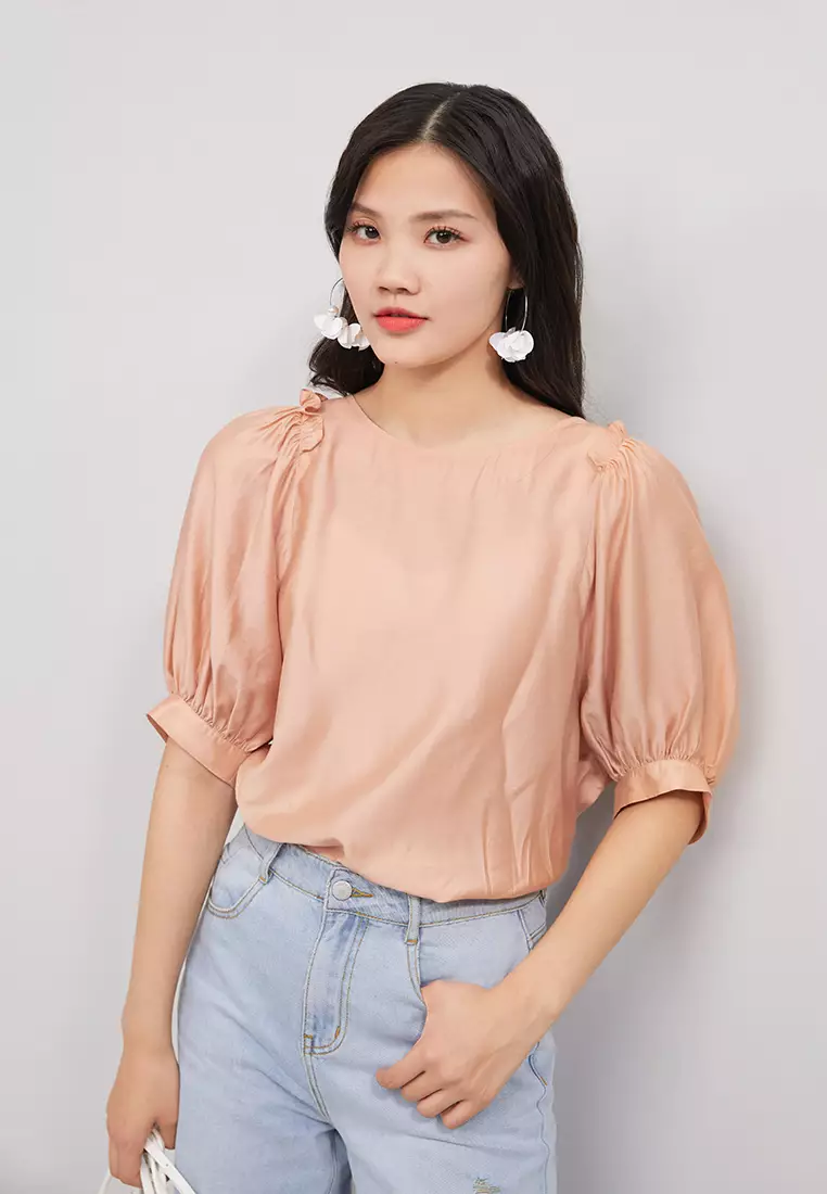 Puff Sleeve Back Button Up Blouse