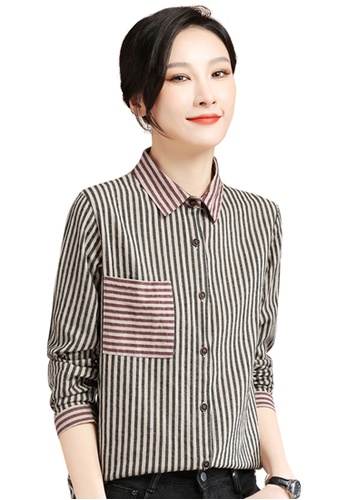 A-IN GIRLS black and red Vintage Striped Colorblock Shirt A70B5AAB9CBBDFGS_1
