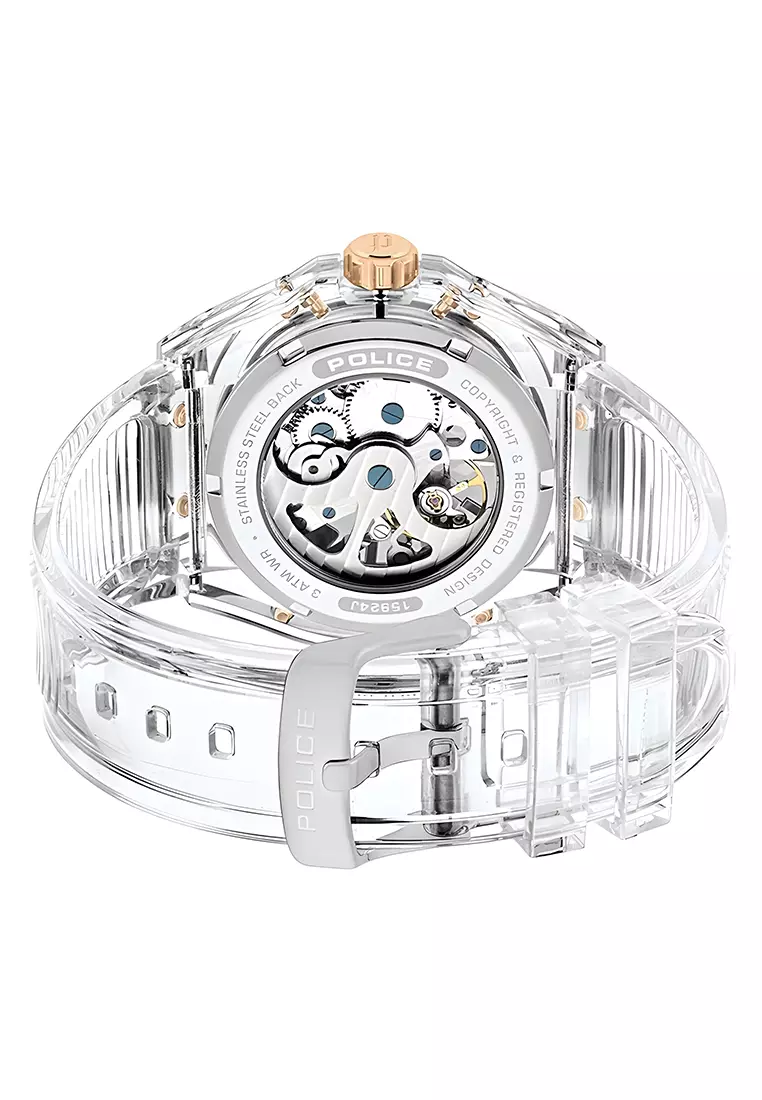 Police Men Translucent - Jam Tangan Automatic Pria - Transparent White Dial - Silicone Strap -  PL.15924JPCL/48AP