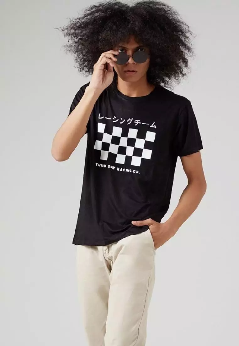 MT695m-s/s men racing tees blkXS