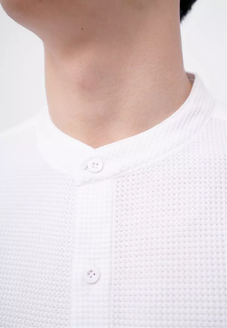 Ryusei Kemeja Kerah Koko Lengan Panjang Ultra Waffle White