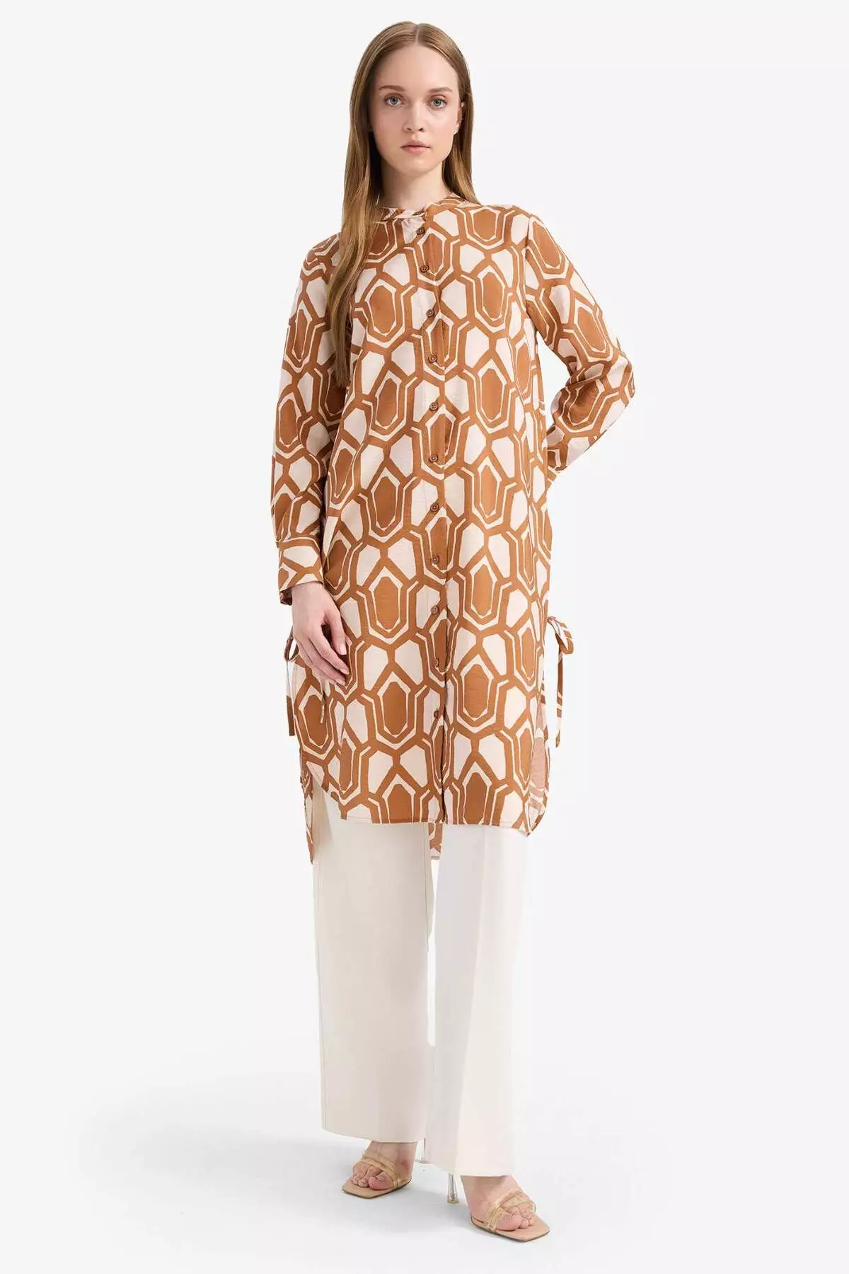 Regular Fit Patterned Long Sleeve Shirt Tunic F2183Ax25Sm