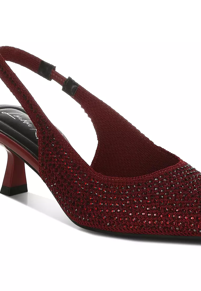 Flyknit Rhinestone Slingback Sandals in Burgundy