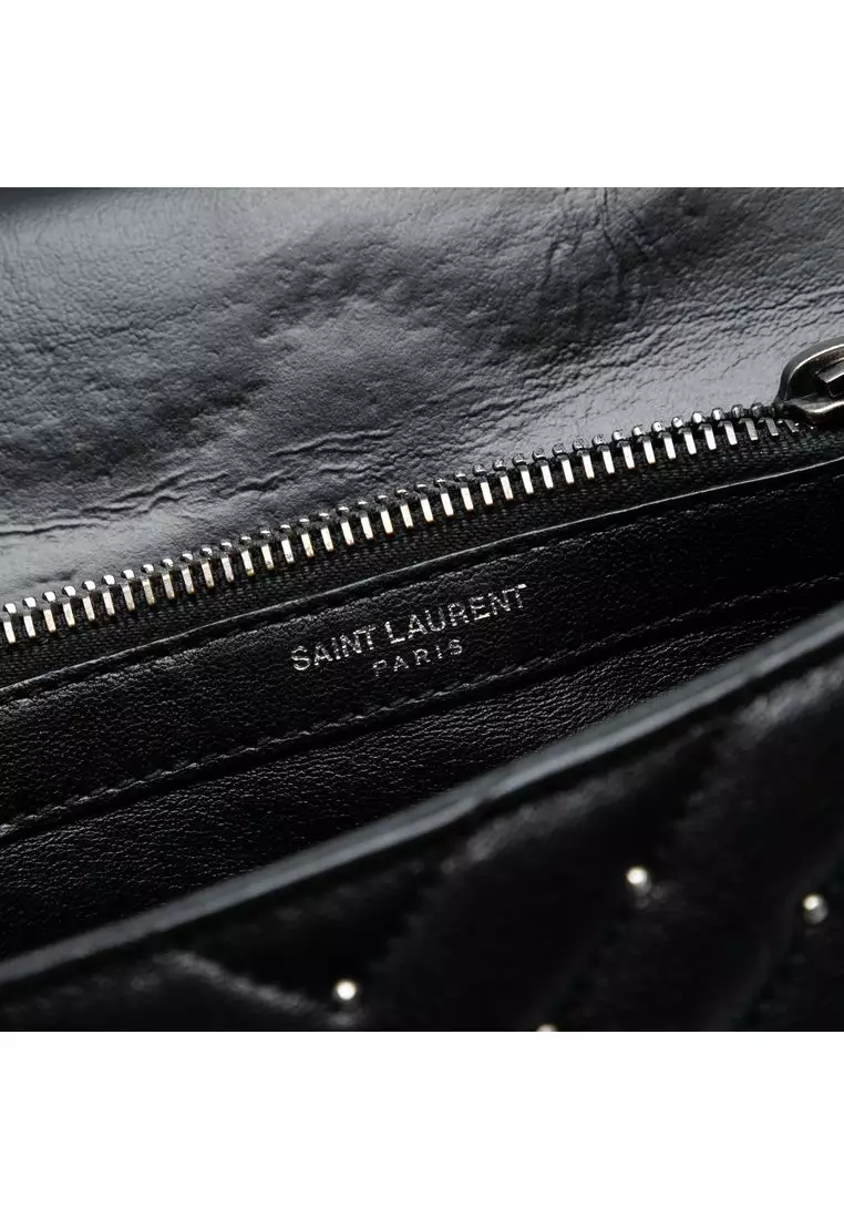 Pre-Loved Saint Laurent Medium Quilted Chevron Studded Sheepskin College Satchel