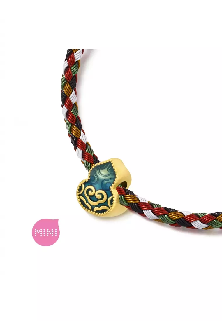 999 24K Solid Gold Cultural Blessings Auspicious Enamel Wulu Gourd Charm 92660C (Bracelet not included)