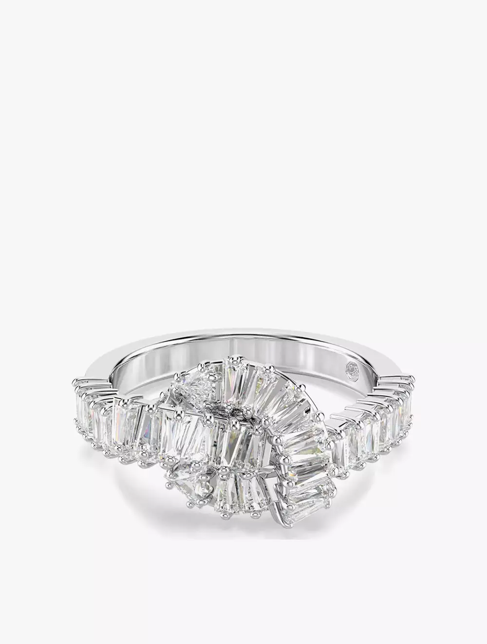 Matrix ring, Baguette cut, Knot, White, Rhodium plated