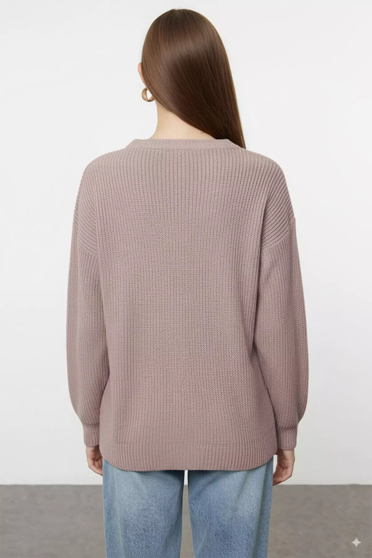 Mink Wide Pattern Ribbed Soft Textured Knitwear Sweater
