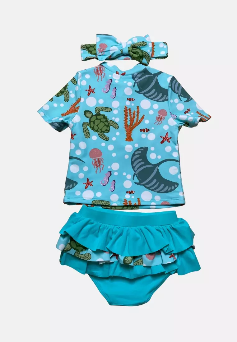 Little Girls Floral Short Sleeve One Piece Rash Guard Swimsuit – Mia Belle  Girls