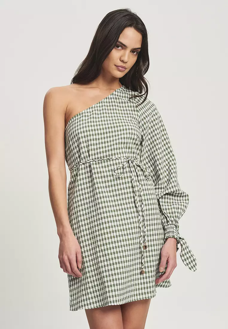 Gingham one shoulder dress top