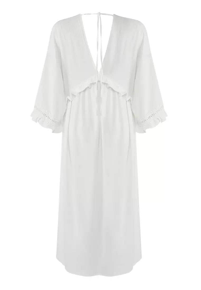 Ecru Maxi Woven Flounce Beach Dress TBESS25EL00075